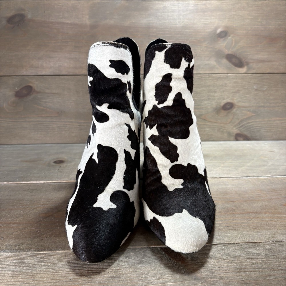 steve madden womens size 8.5 shoes black white cow print slip on ankle boots - Picture 4 of 11